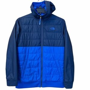 The North Face Reversible Quilted Surgent Hoodie Jacket Navy/Striped Boys XL 18